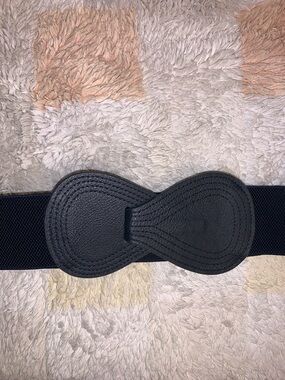 Dark Blue Elastic Waist Belt with Twist Bow Accent